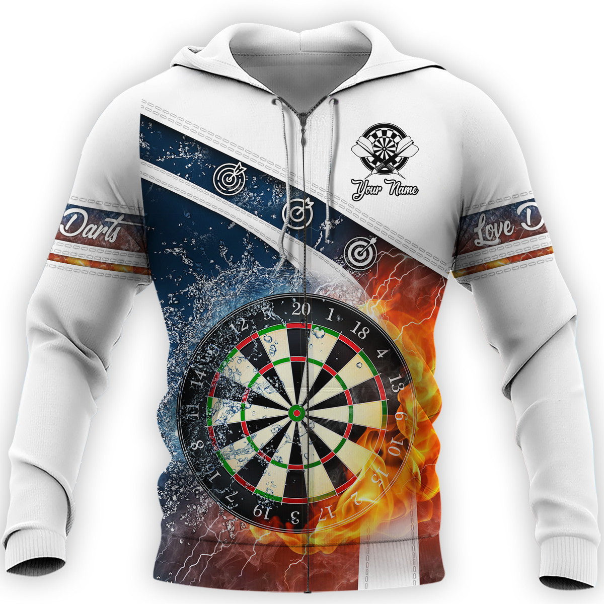 Personalized Name Darts Fire and Water Hoodie Shirt/ Dart Hoodie for Men Women