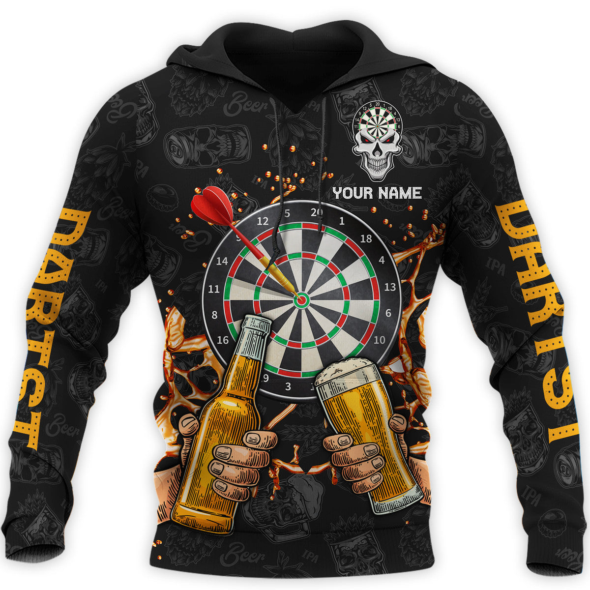 Personalized Name Darts Player All Over 3D Hoodie Printed Unisex Shirt/ Gift for Dart Lover