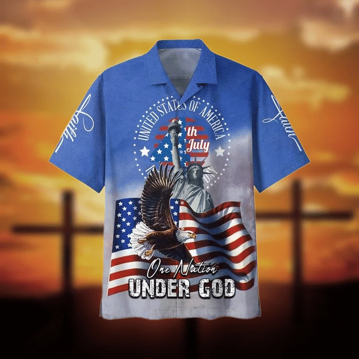 4th July One Nation Under God Independence Day Hawaiian Shirt/ Eagle Flag Shirt