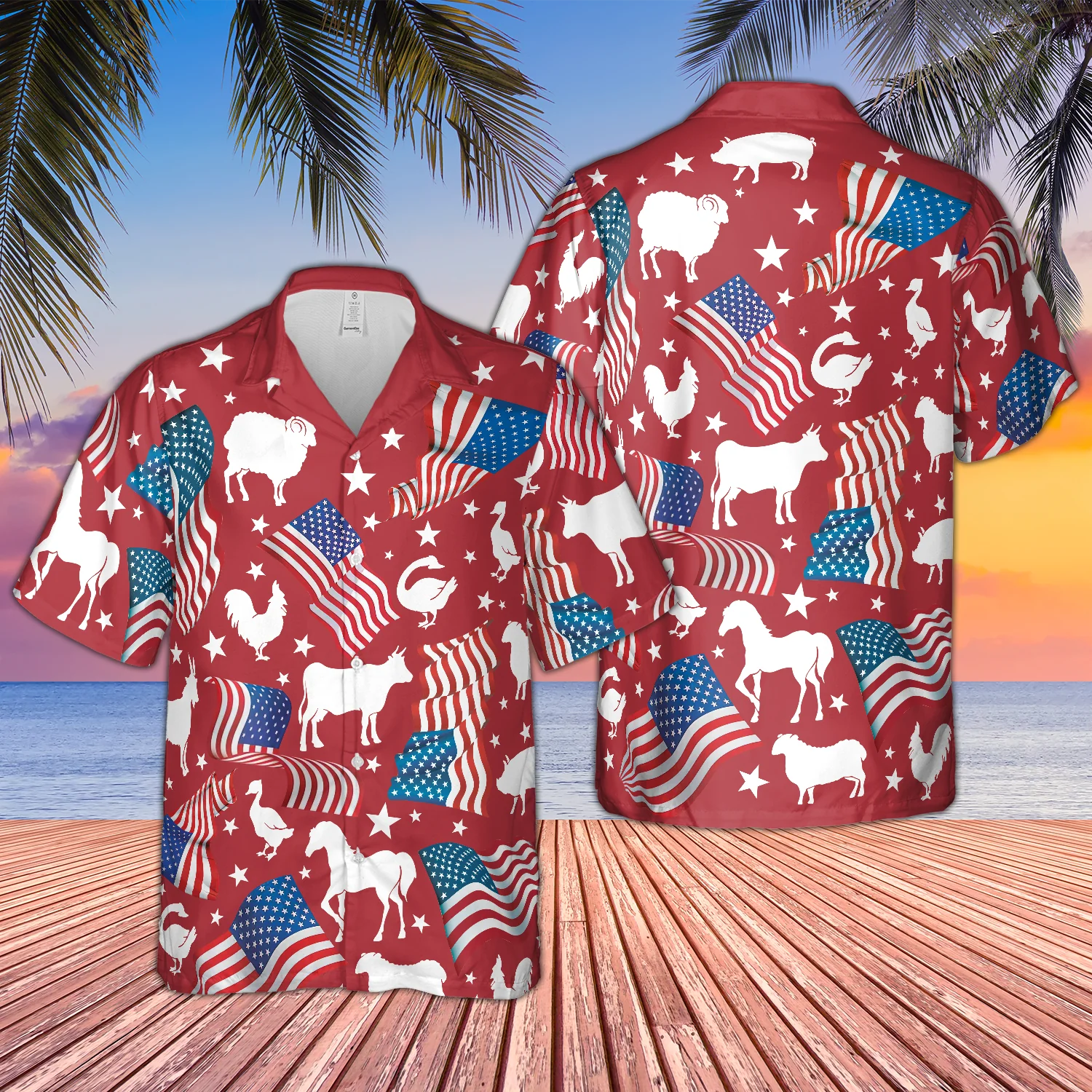3D All Over Print Happy Independence Day Hawaiian Shirt For Farm Lovers
