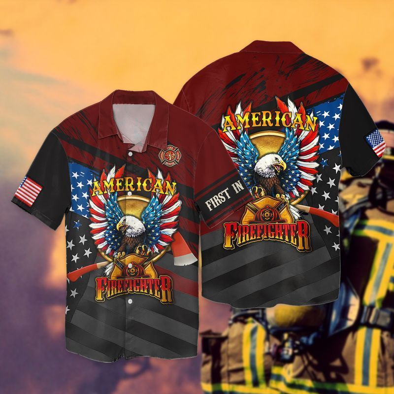 Independence Day American Firefighter Eagle Hawaiian shirt/ Pride Firefighter Hawaii Shirt