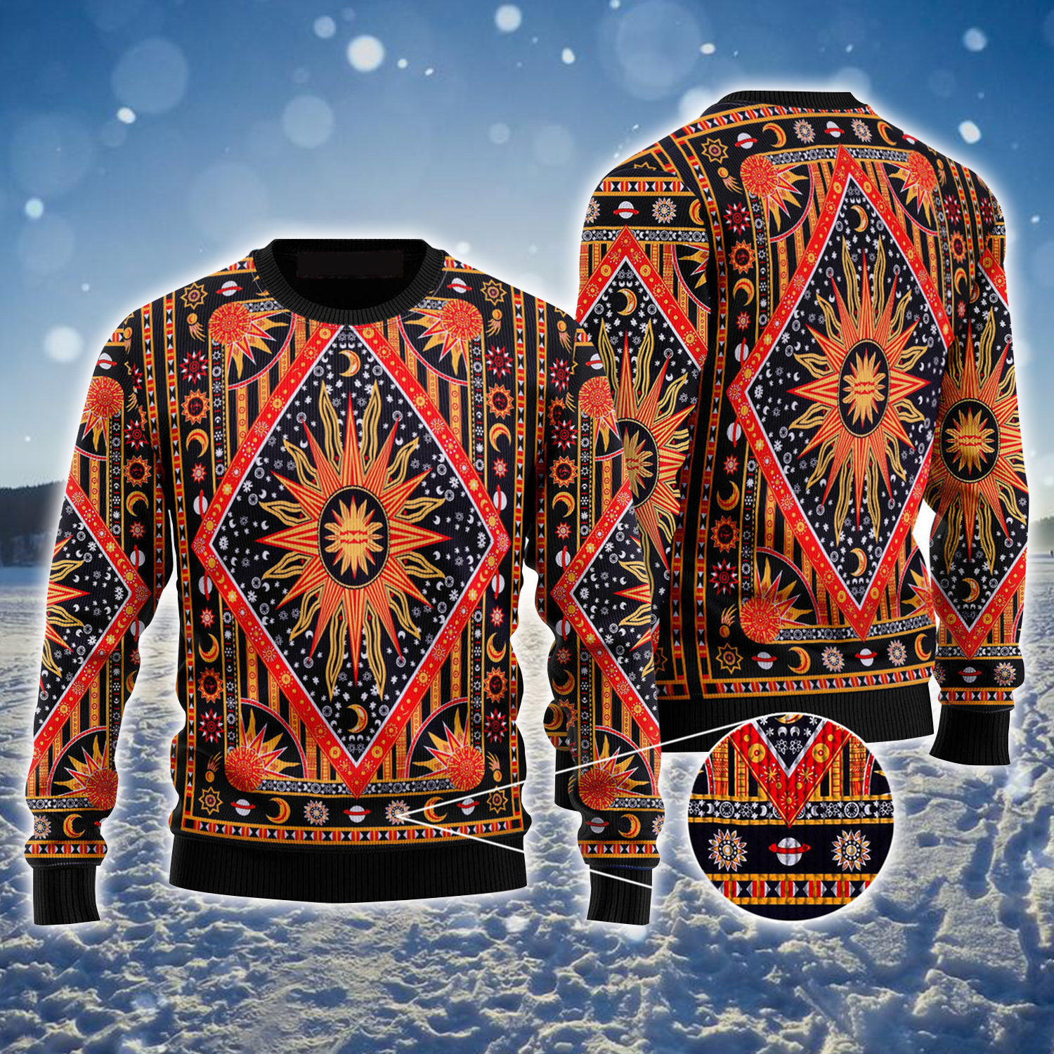 Hippie Style Ugly Sweater/ Sun & Moon Ugly Sweater For Men & Women/ Perfect Gift For Friends/ Family
