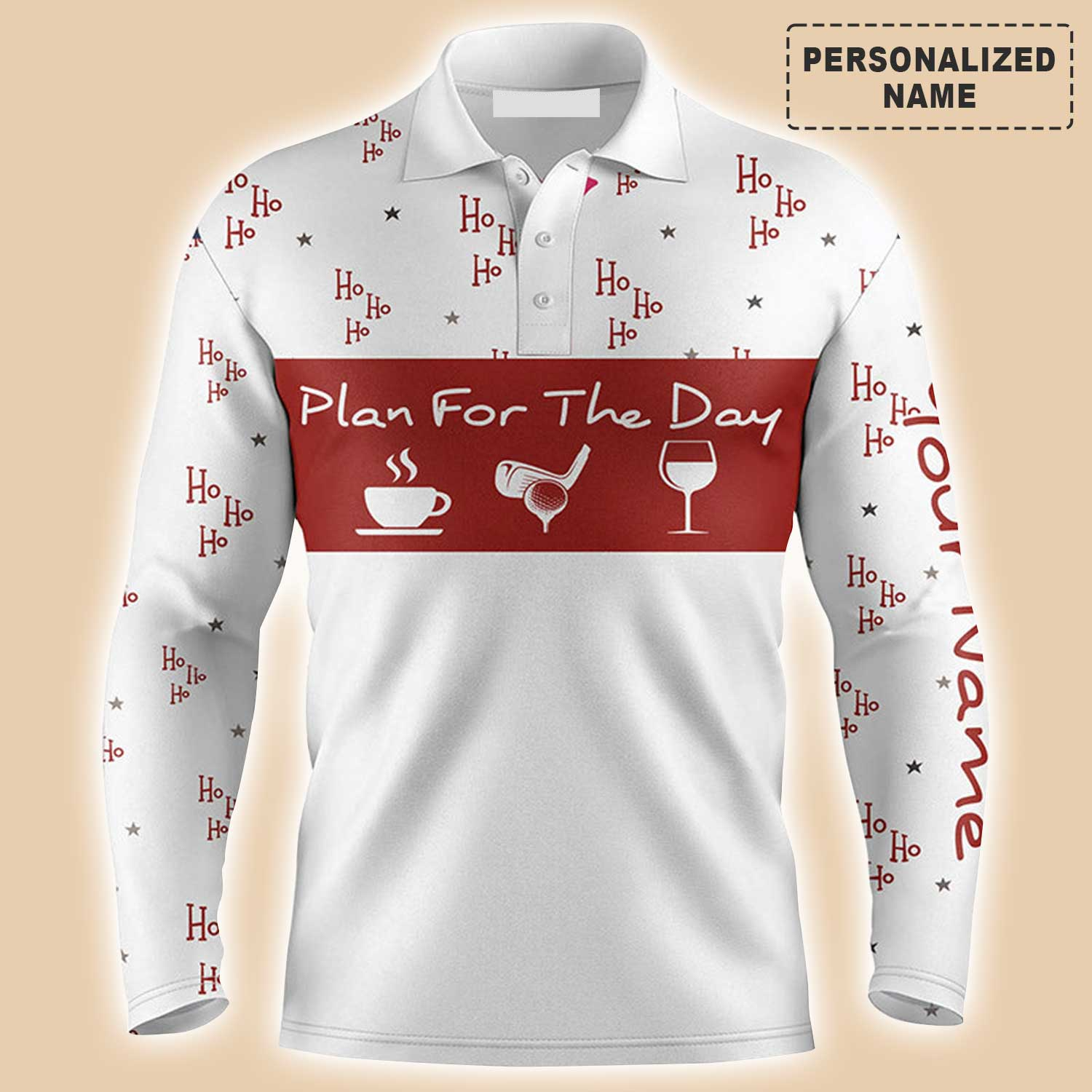 Personalized Plan For The Day Coffee Golf Men Long Sleeve Polo Shirt/ Gift for Golfer