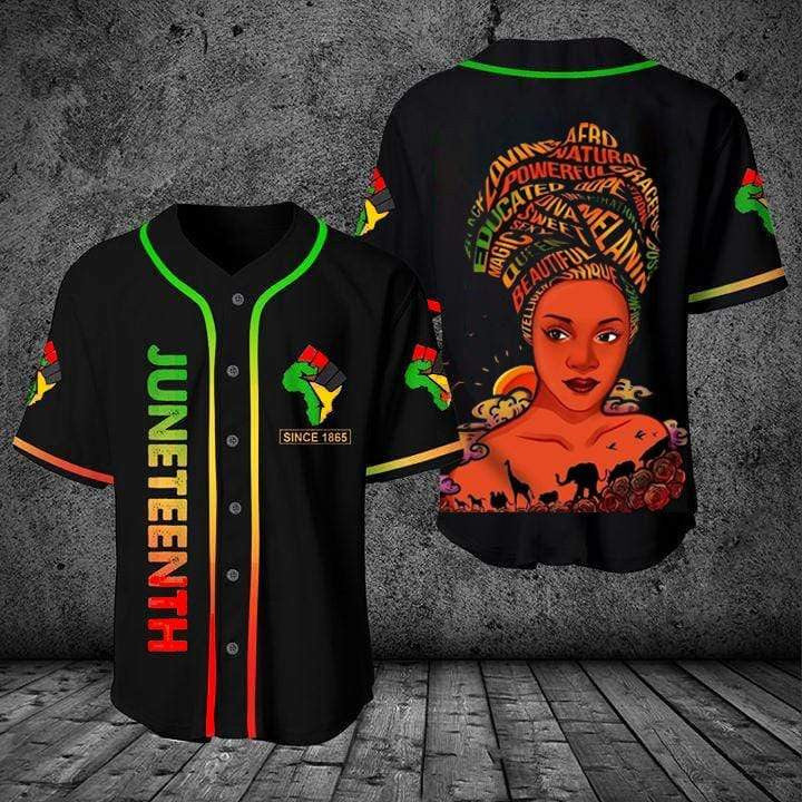 Juneteenth Since 1865 Afro Girl Magic African American Baseball Tee Jersey Shirt