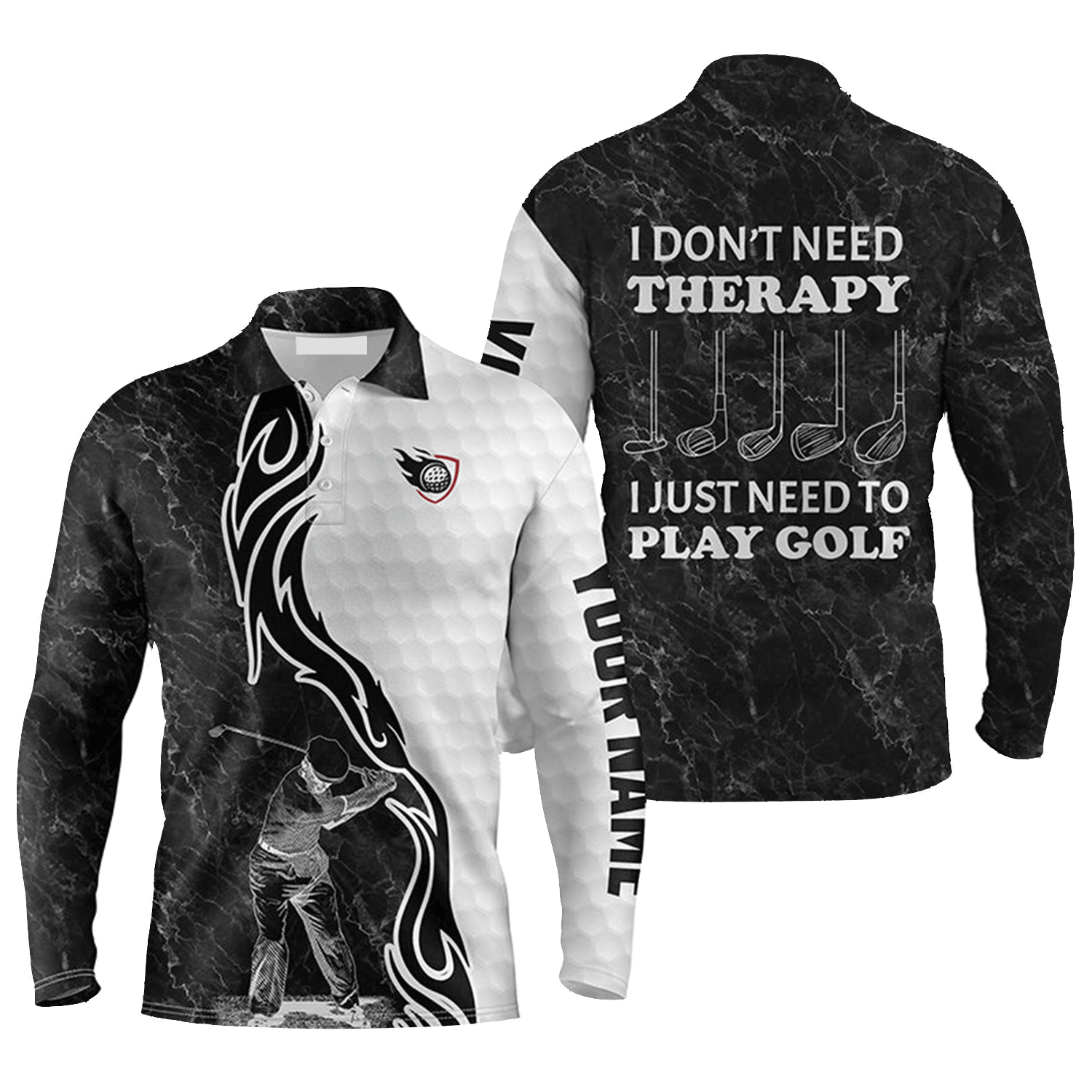 Custom Golf Long Sleeve Men Polo Shirt/  I Don''t Need Therapy/ Perfect Gift for Golfer