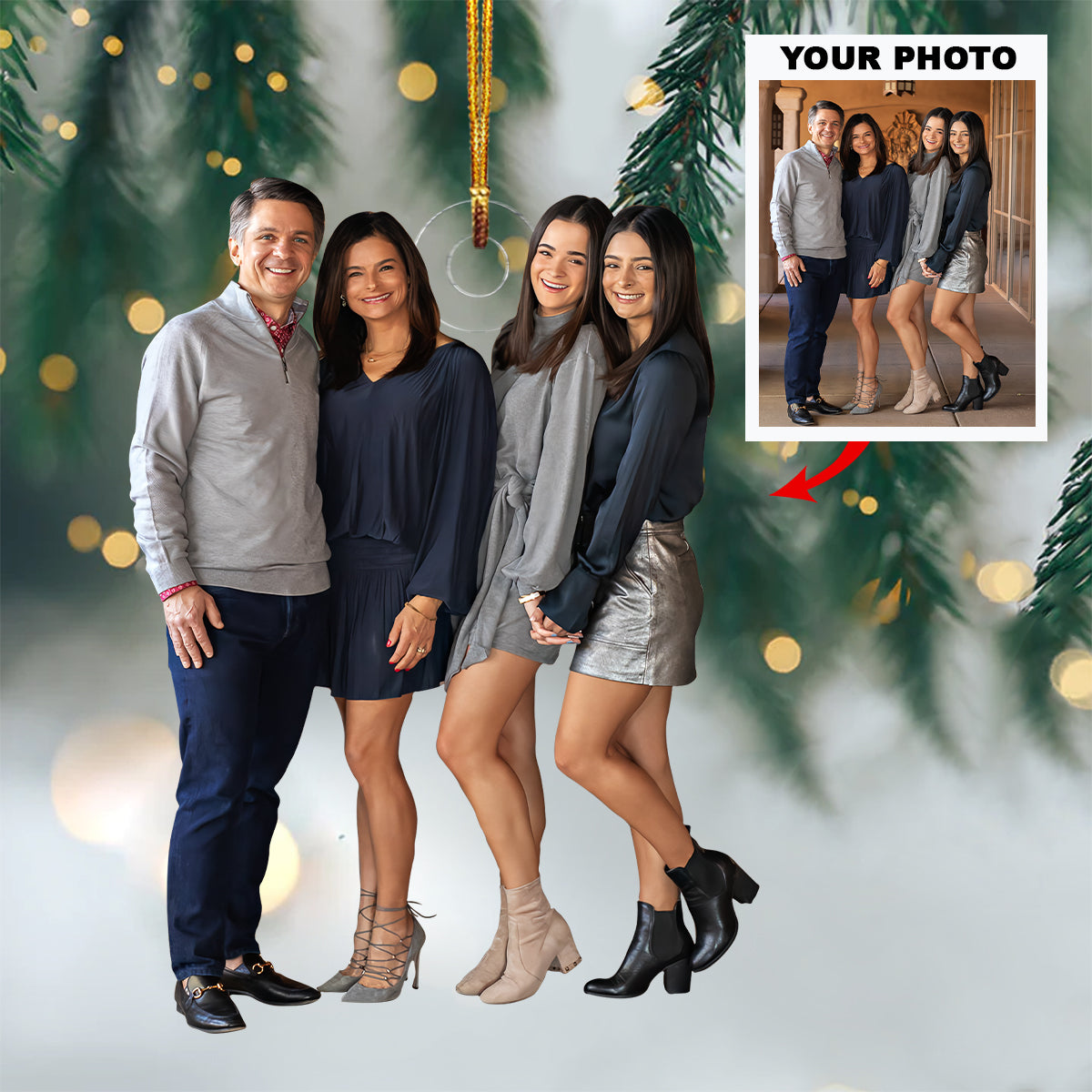 Customized Your Photo Ornament Happy Family - Personalized Photo Mica Ornament - Christmas Gift For Family Member