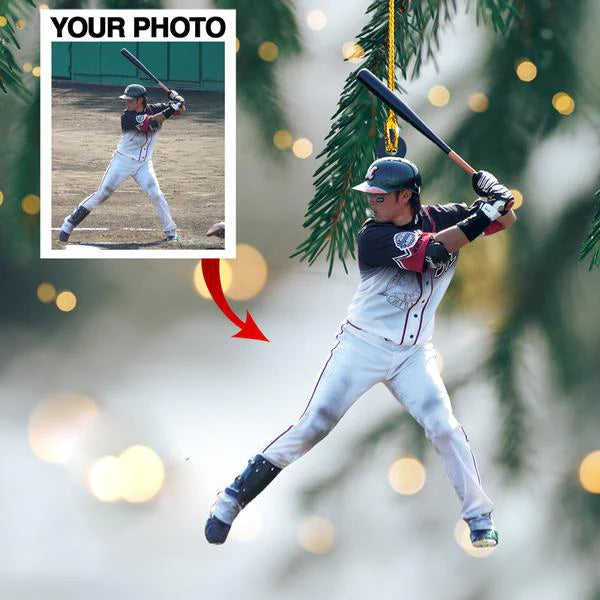 Custom Photo Baseball Christmas Ornament/ Upload Image Baseball Flat Ornament/ Gift for Team Baseball