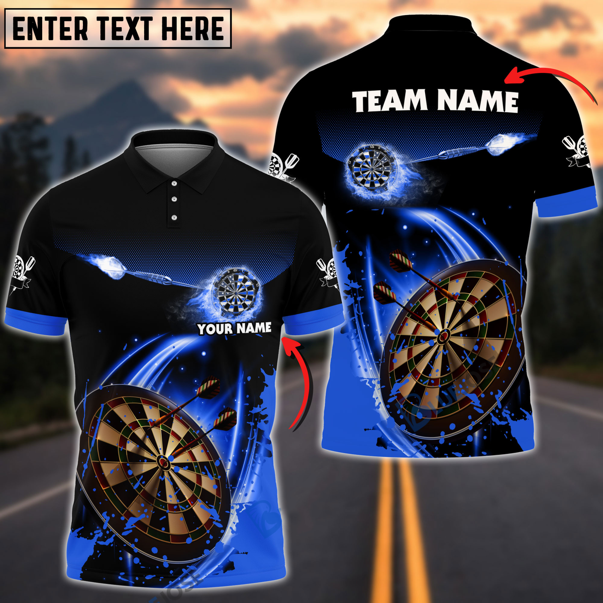 Personalized Name Team Dart Fire 3D Polo Shirt/ Perfect Gift for Dart Player/ Gift for Team