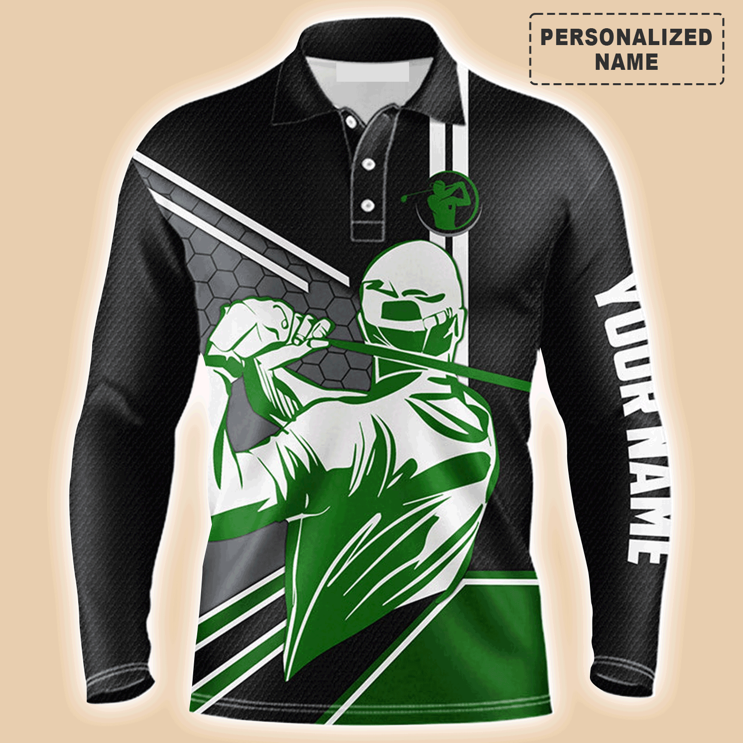 Personalized Name Mens Golfing Black Men Long Sleeve Polo Shirt/ Idea Gift For Golf Lover