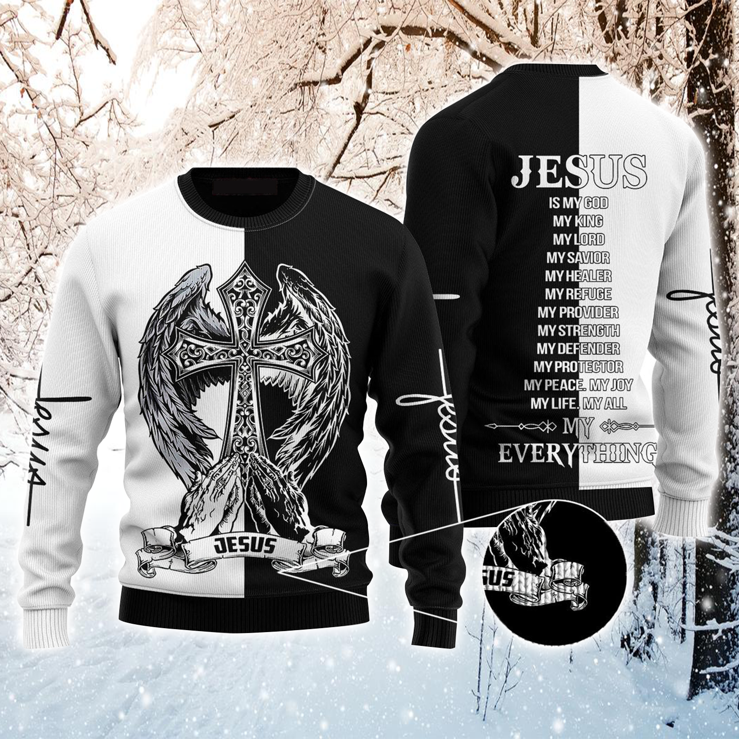 Cross & Wings Ugly Sweater/ Jesus Is My Everything Sweater For Men & Women/ Perfect Gift For Christian