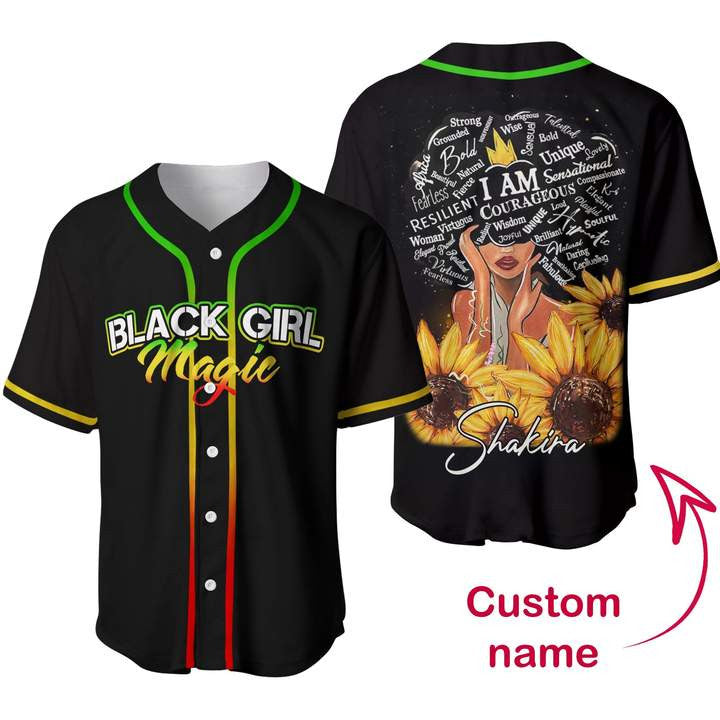 Personalized Custom Cosplay Name Black Girl Magic Sunflower Juneteenth Baseball Jersey Colorful Unisex