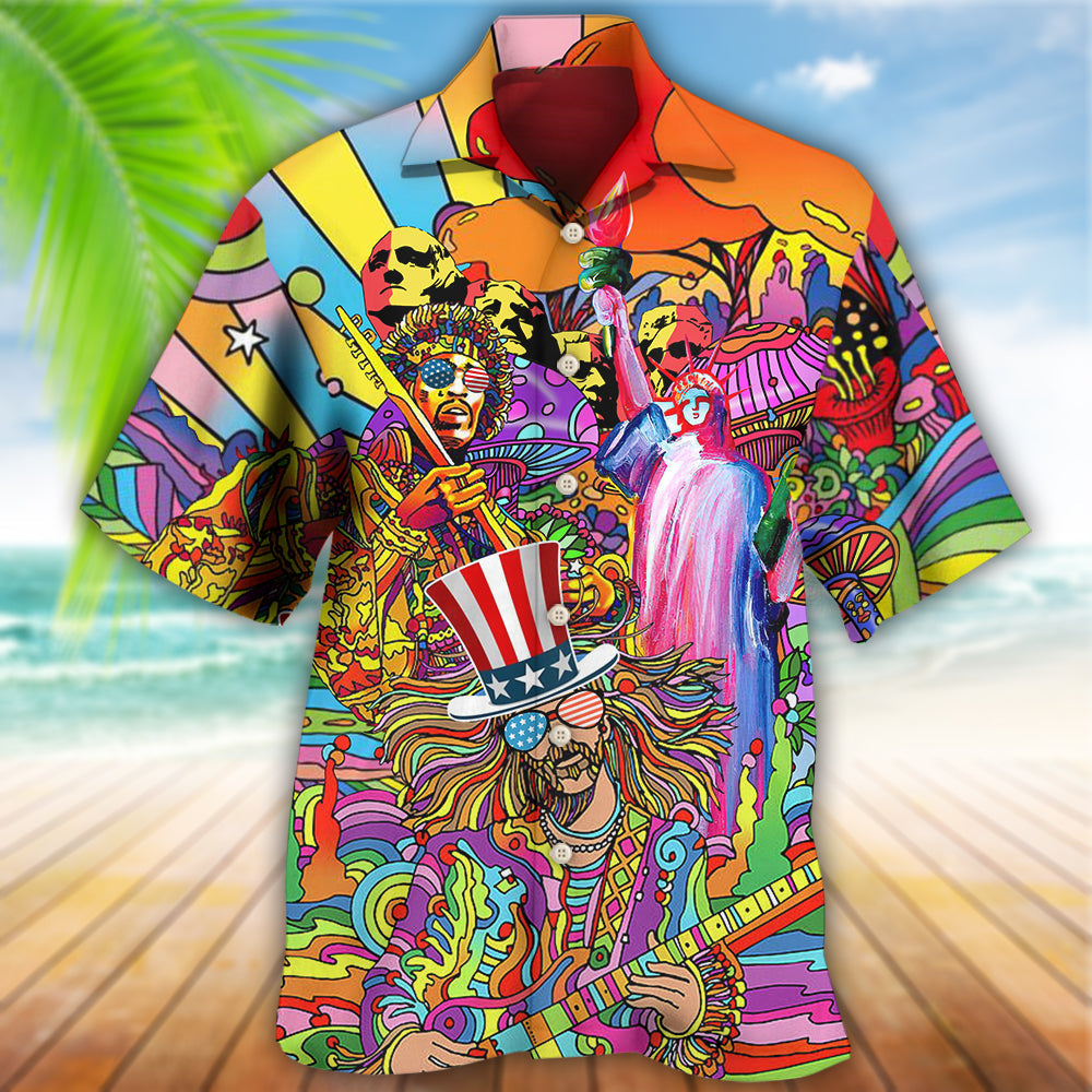 Hippie Independence Day America Cool Hawaiian Shirt/ Idea Shirt for Person Love Hippie