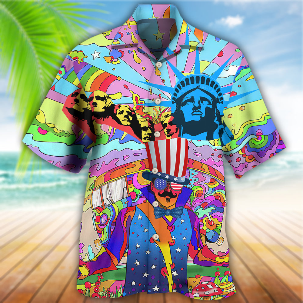 3D All Over Print Hippie Independence Day America Hawaiian Shirt/ Gift for Men Women