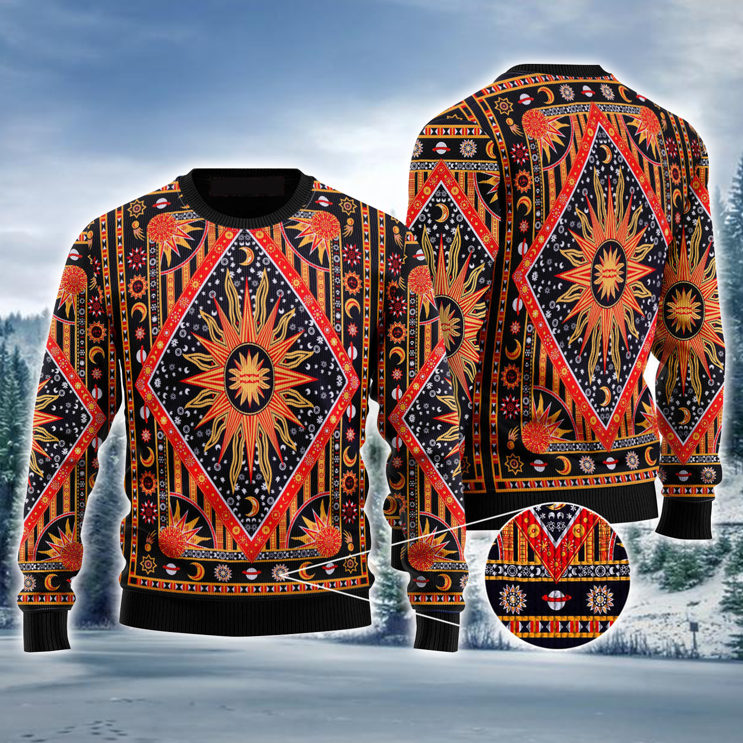 Hippie Style Ugly Sweater/ Sun & Moon Ugly Sweater For Men & Women/ Perfect Gift For Friends/ Family