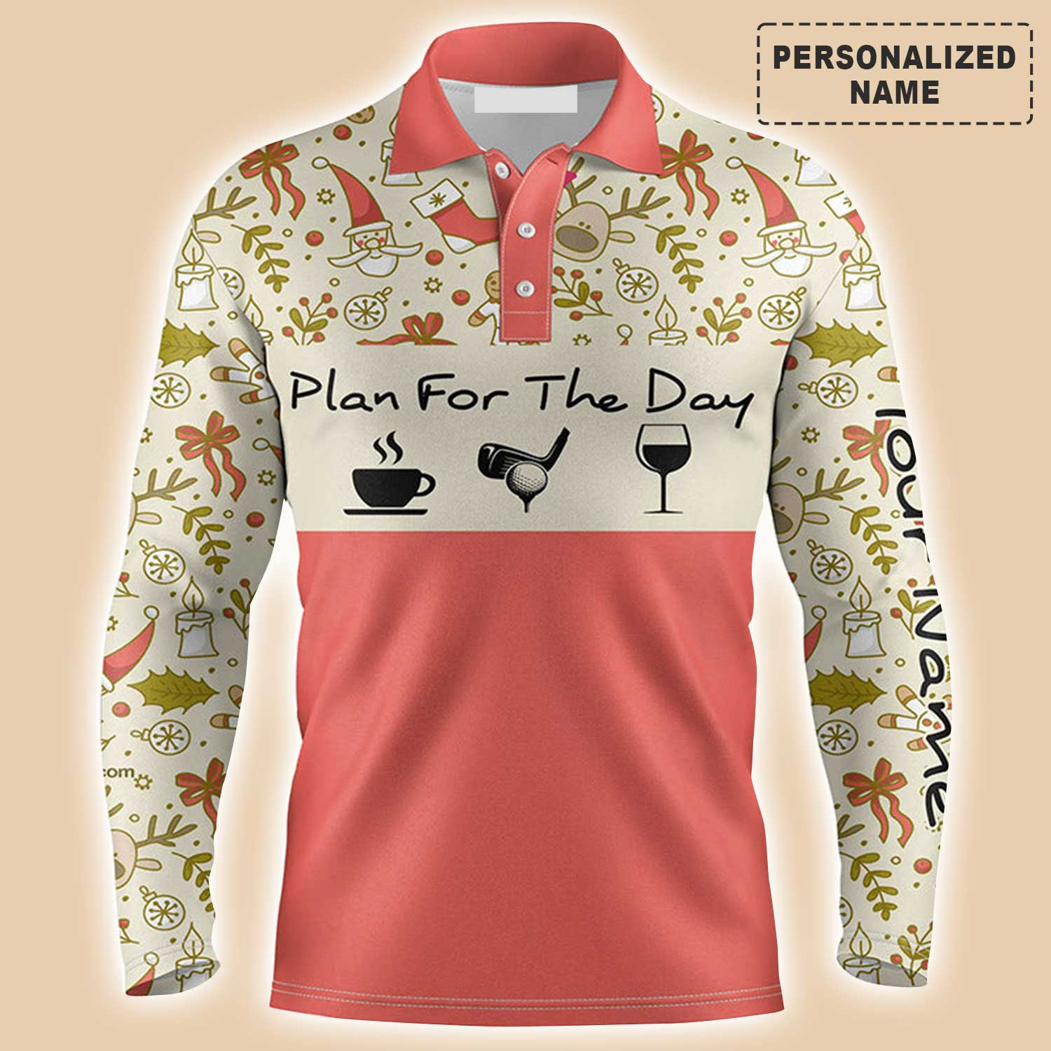 Personalized Plan For The Day Coffee Golf Men Long Sleeve Polo Shirt/ Gift for Golfer