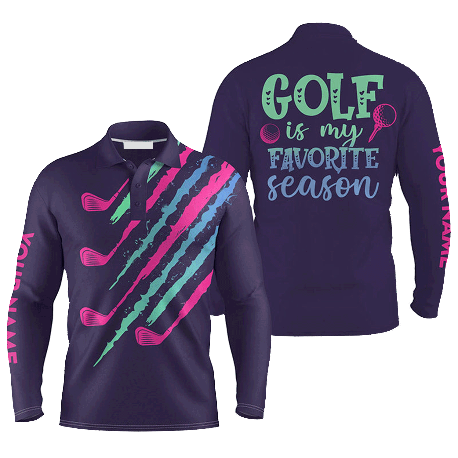 Custom Name Golfing Purple / Golf Is My Favorite Season Men Polo Shirt/ Perfect Polo Shirt For Men/ Golfers