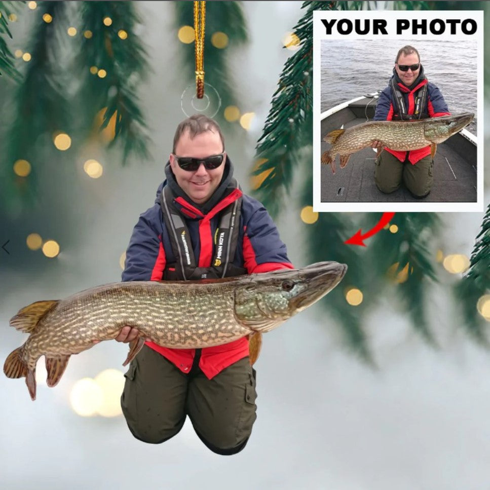 Personalized Photo Acrylic Christmas Ornament – Gift For Fishing Lover