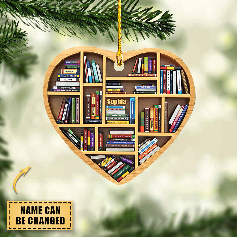 Personalized Bookshelf Heart Ornament/ Book Ornament/ Gift For Book Lover