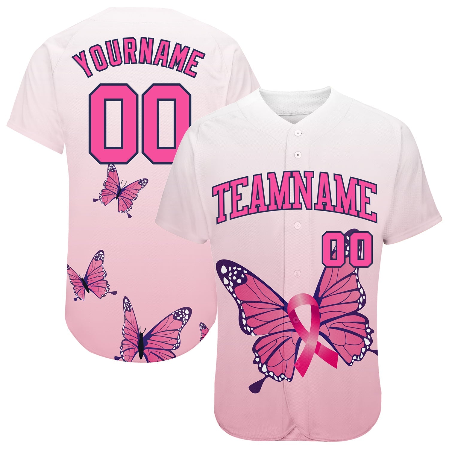 Custom 3D Pink Ribbon Butterfly Breast Cancer Awareness Month With Butterflies Women Health Care Support Authentic Baseball Jersey