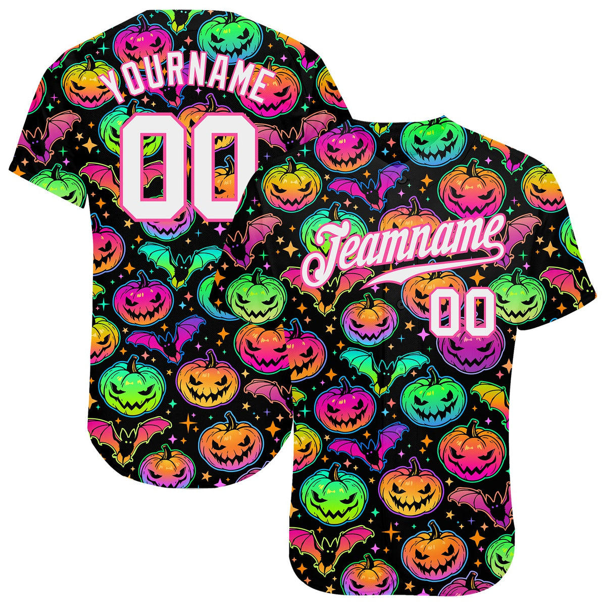 Coolspod Custom 3D Pattern Bright Multicolored Halloween Pumpkins And Bats Baseball Jersey
