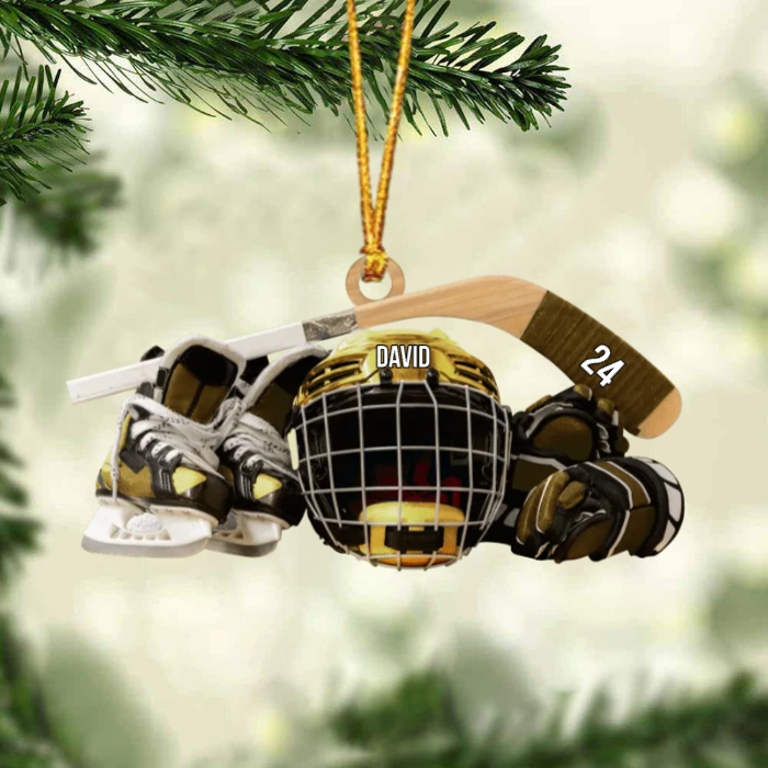 Personalized Christmas Ornament - Hockey Skates Helmet And Stick Gift For Hockey Lover