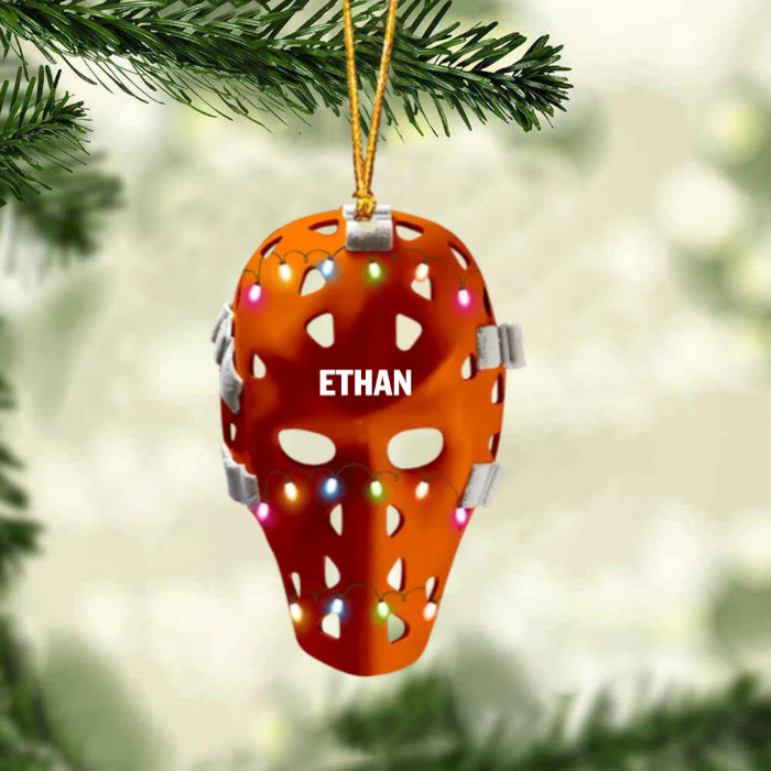 Ice Hockey Helmet With Cage Version 2 - Personalized Christmas Ornament - Gifts For Ice Hockey Lovers