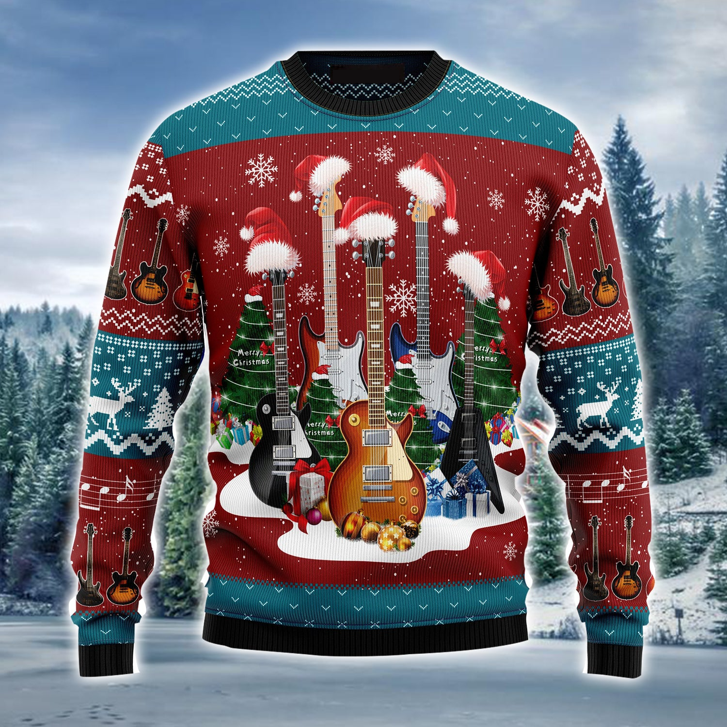 Guitar Christmas Tree & Snowflakes Pattern Ugly Sweater For Men & Women - Best Gift For Christmas/ Guitar Lovers