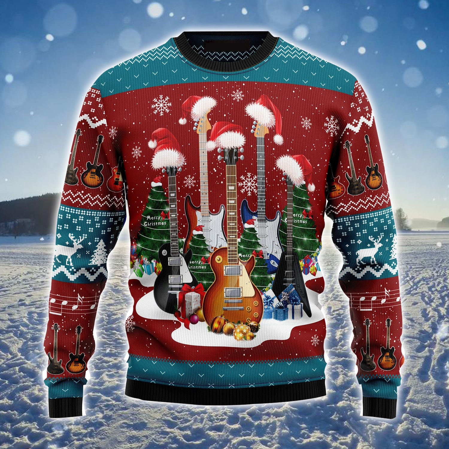 Guitar Christmas Tree & Snowflakes Pattern Ugly Sweater For Men & Women - Best Gift For Christmas/ Guitar Lovers