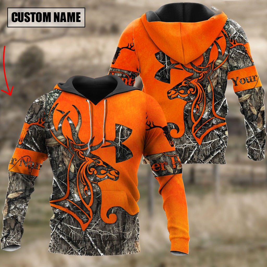 Personalized Name Orange Deer Hunting 3D Hoodie Shirt/ Hunting Shirt for Men
