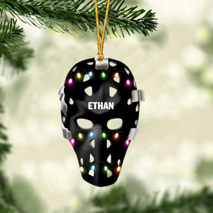 Ice Hockey Helmet With Cage Version 2 - Personalized Christmas Ornament - Gifts For Ice Hockey Lovers