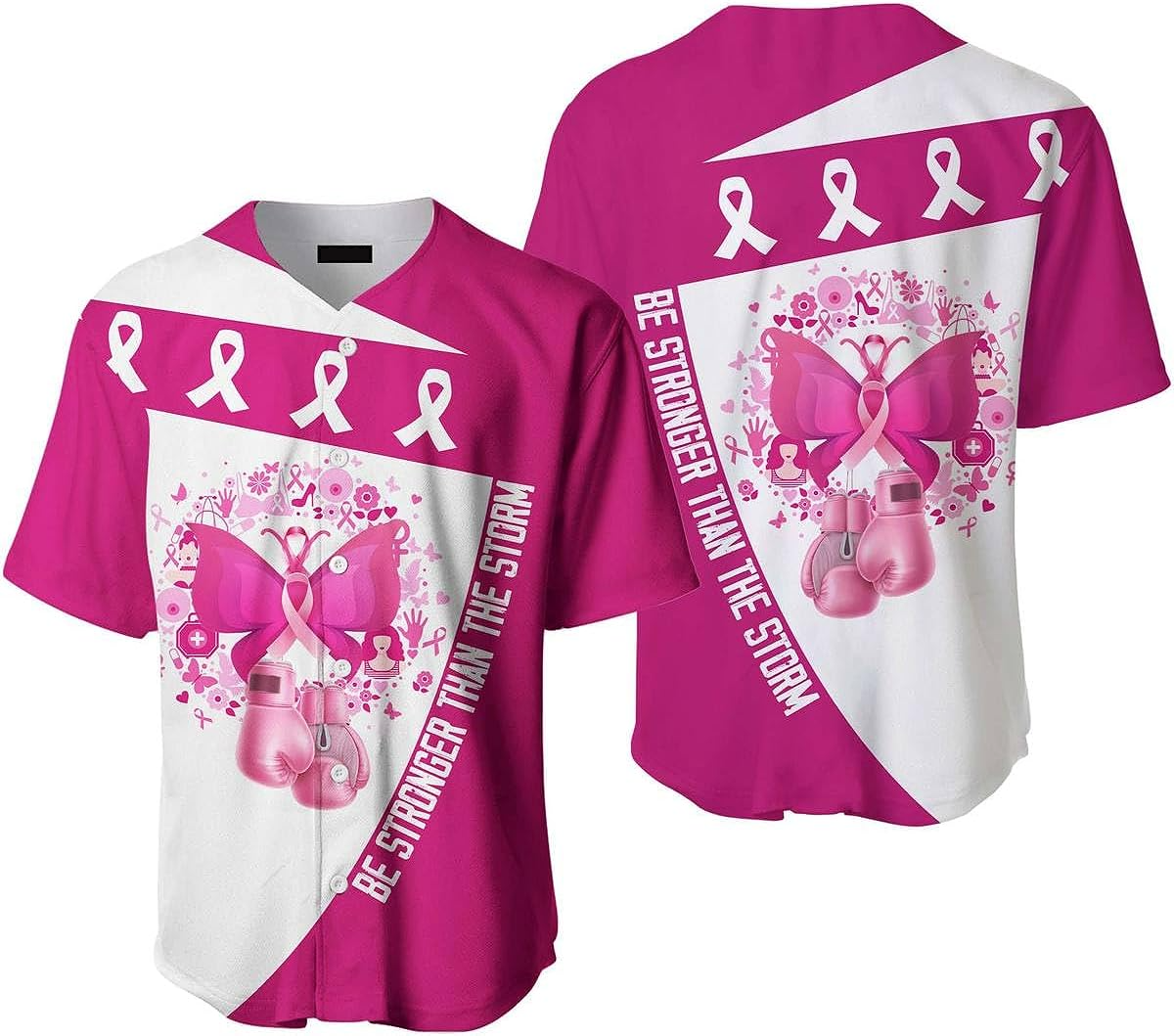 Custom Pink Butterfly Breast Cancer Awareness Baseball Jersey Gift for Breast Cancer Survivors/ Be Strong