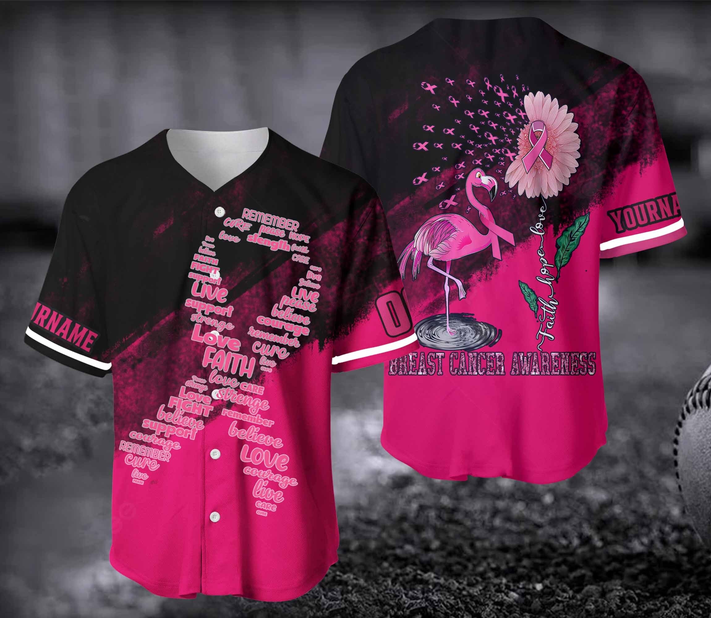 Flamingo Breast Cancer Awareness Jersey/Custom Pink Baseball Jersey Shirt