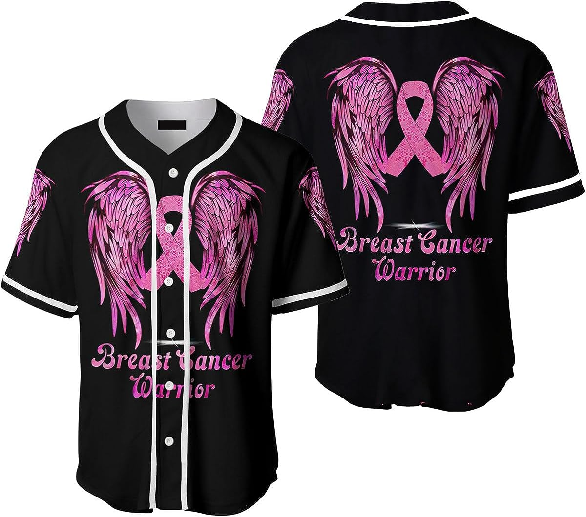 Pink Ribbon with Wings Baseball Jersey/ Breast Cancer Warrior 3D Shirt form Him Her