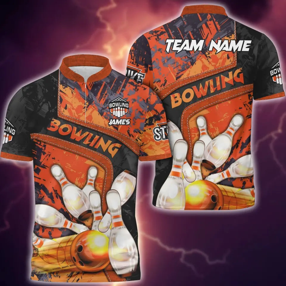Bowling And Pins Abstract Grunge Texture/ Multicolor Option Customized Name 3D Bowling Jersey Shirt