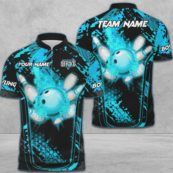 Bowling And Pins Abstract Grunge Texture Multicolor Option Customized Name 3D Bowling Jersey Shirt