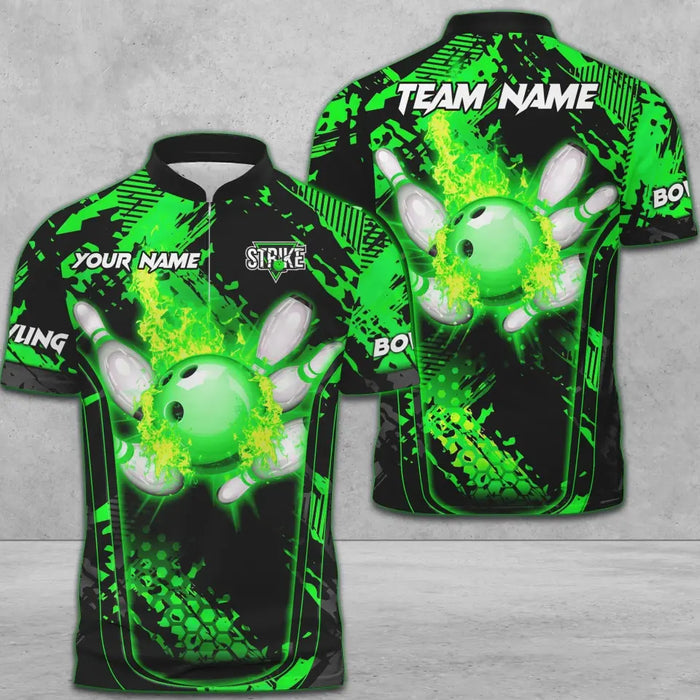 Bowling And Pins Abstract Grunge Texture Multicolor Option Customized Name 3D Bowling Jersey Shirt