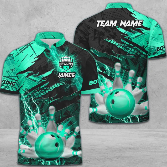 Multicolor Bowling And Pins Thunder Break Multicolor Option Customized Name 3D Shirt