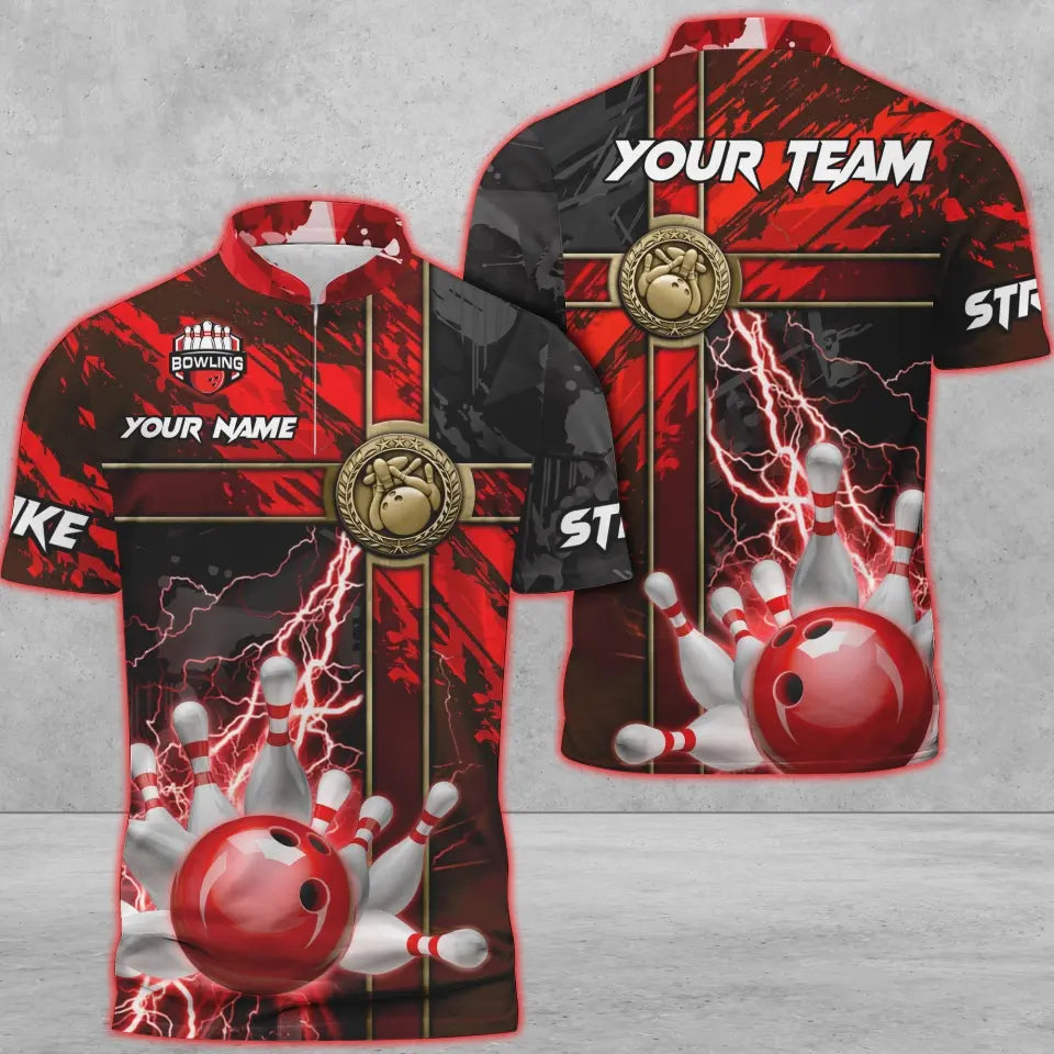 Coolspod Bowling And Pins Abstract Grunge Texture Cross Multicolor Option Customized Name 3D Polo Shirt