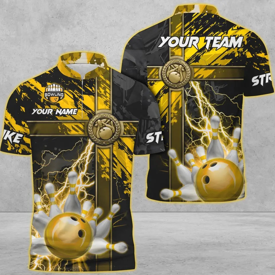 Coolspod Bowling And Pins Abstract Grunge Texture Cross Multicolor Option Customized Name 3D Polo Shirt