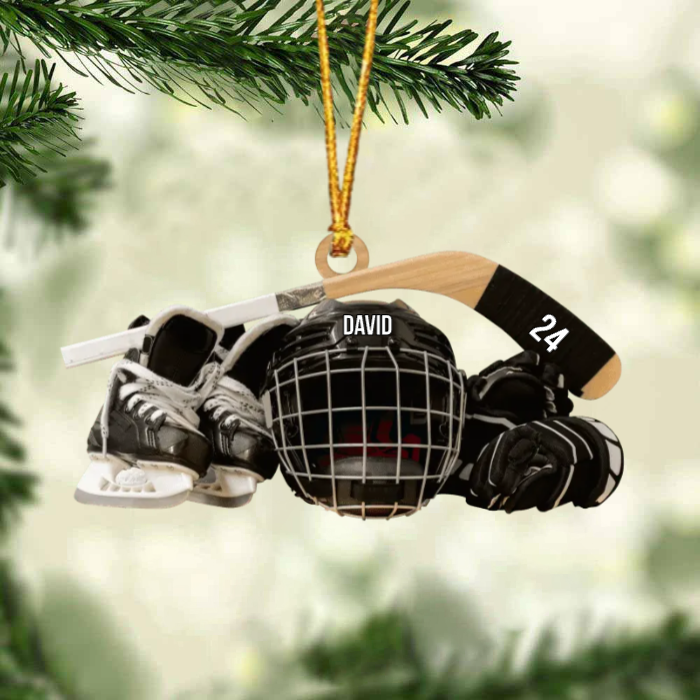 Personalized Christmas Ornament - Hockey Skates Helmet And Stick Gift For Hockey Lover