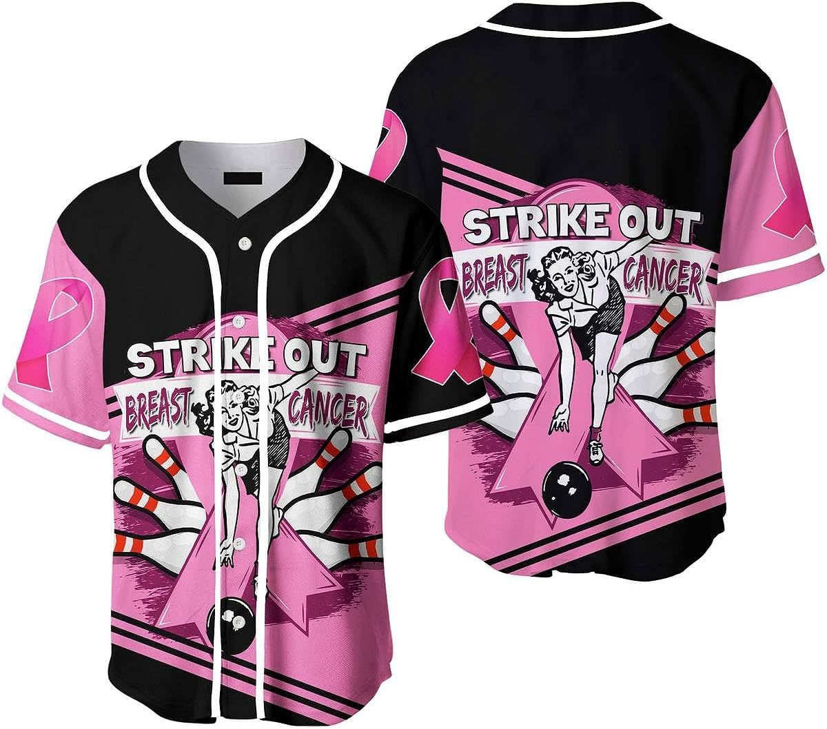 Custom Bowling Breast Cancer Warrior Baseball Jersey Shirt Gift/ Gift for Bowler