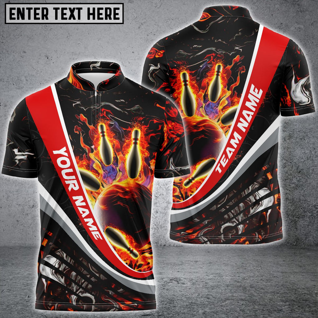 Flaming Magma Bowling And Pins Multicolor Option Customized Name 3D Bowling Jersey Shirt