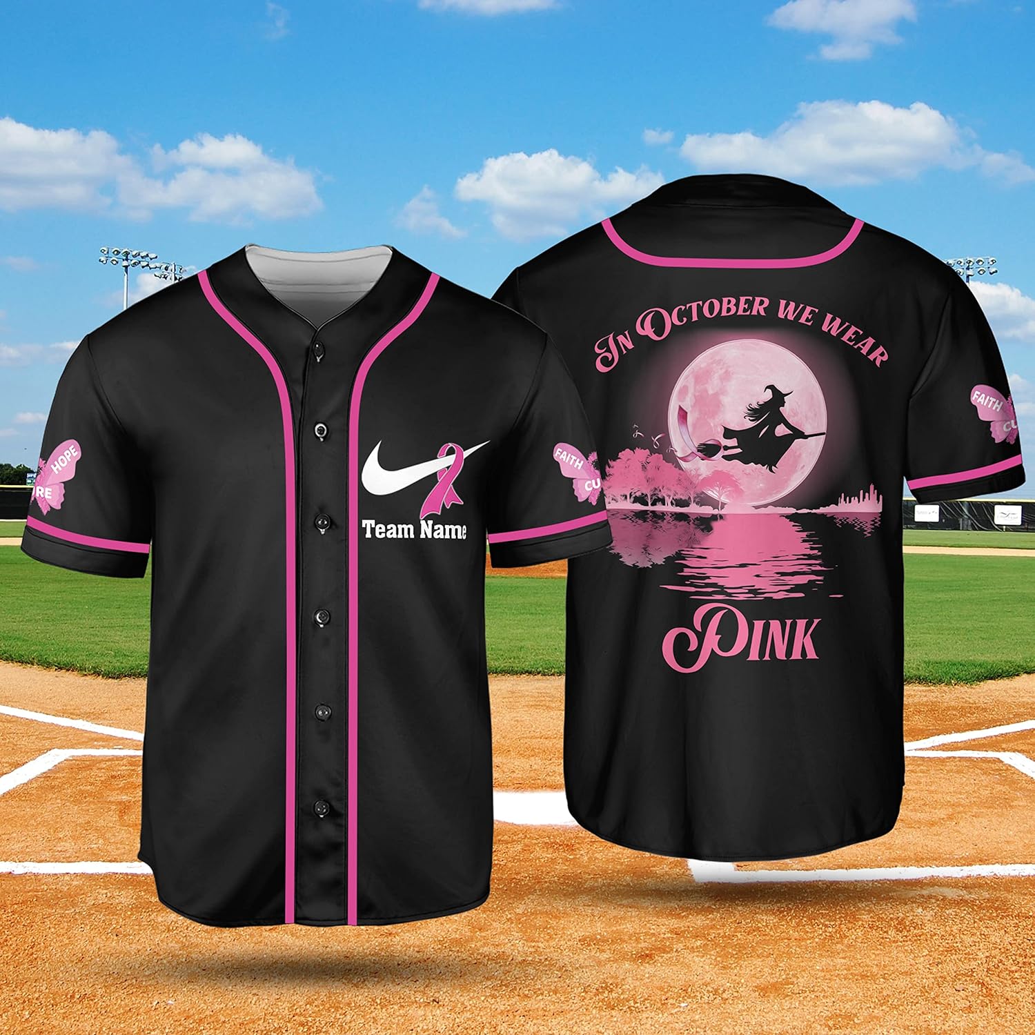 In October We Wear Pink Jersey Shirt/ Breast Cancer Month Jersey Shirt/ Halloween Breast Cancer Shirt