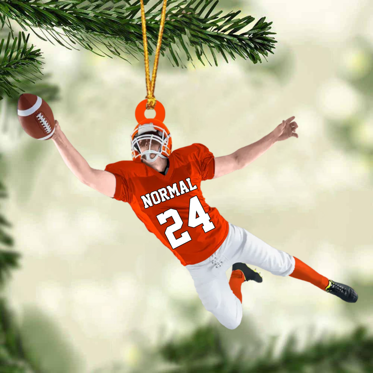 Personalized American Football Jumping With Ball Christmas Ornament for Football Mom Football Player Family Member