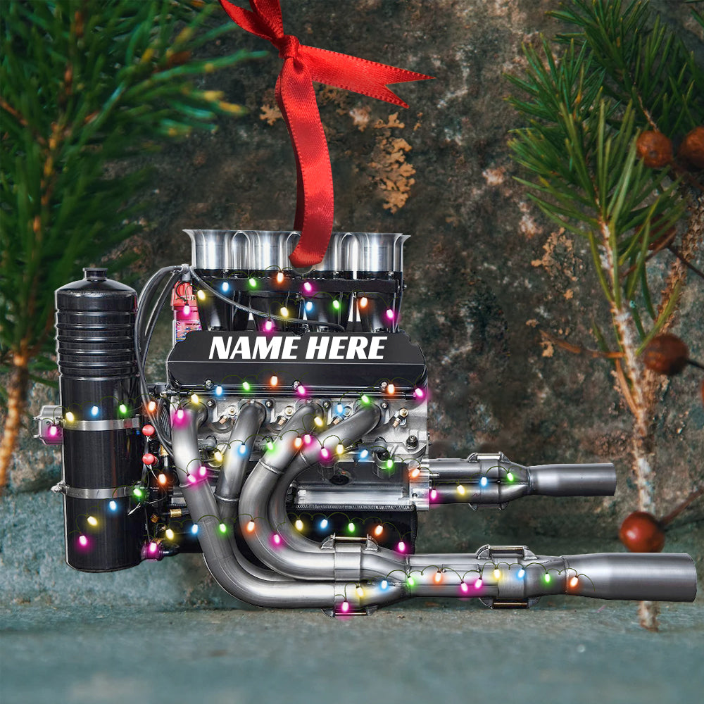 Dirt Track Racing Sprint Car Engine - Personalized Christmas Ornament - Gift For Racers