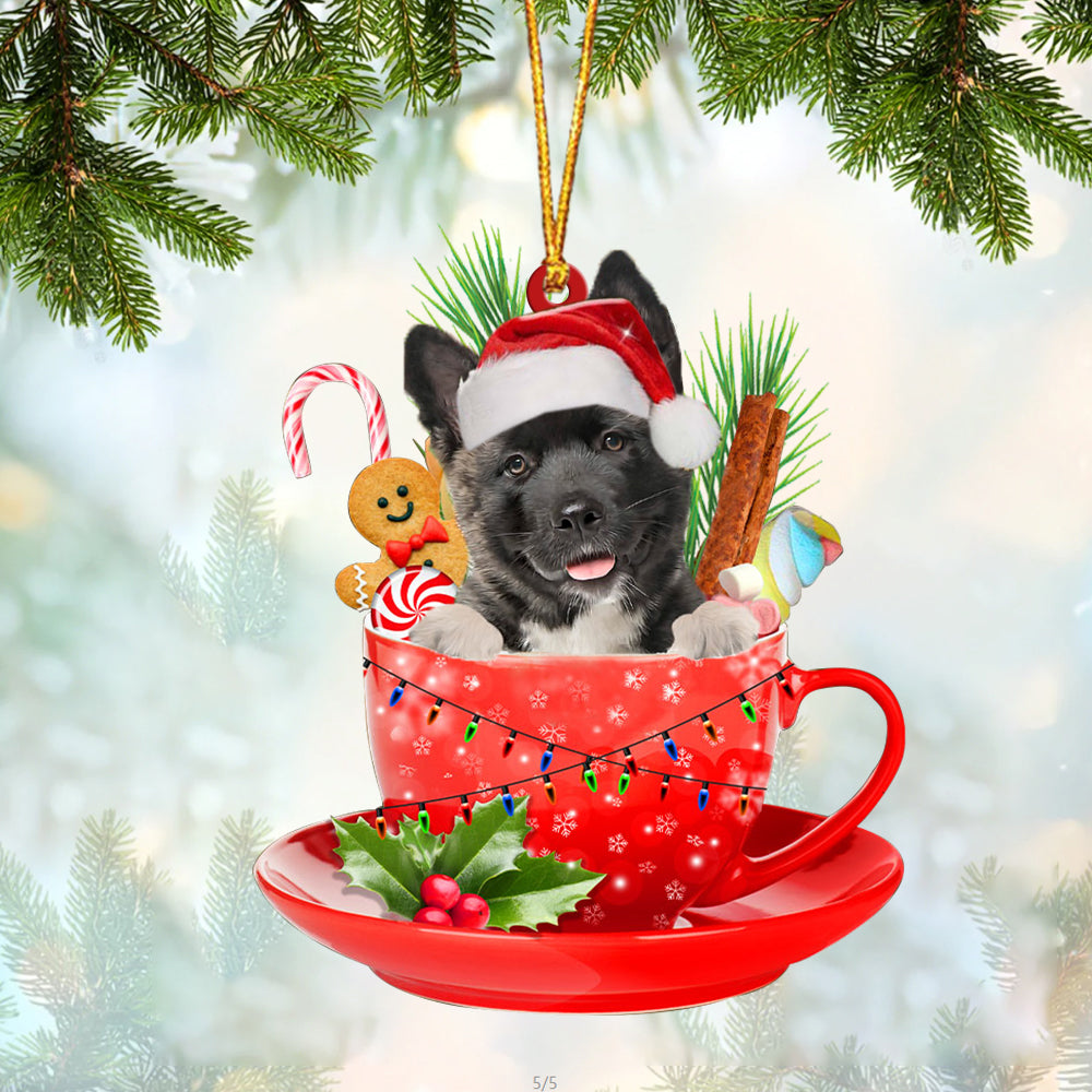 American Akita In Cup Merry Christmas Ornament Flat Acrylic Dog Ornament