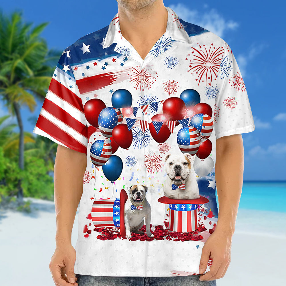 American Bulldog Independence Day Hawaiian Shirt/ Dog Hawaii Beach Shirt Short Sleeve For 4Th Of July