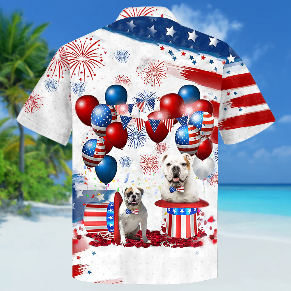 American Bulldog Independence Day Hawaiian Shirt/ Dog Hawaii Beach Shirt Short Sleeve For 4Th Of July