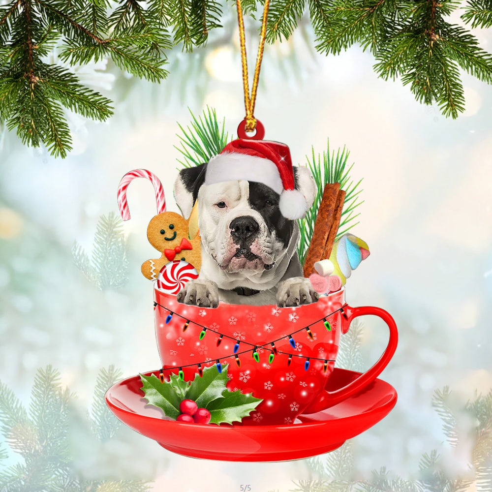 American Bulldog2 In Cup Merry Christmas Ornament Flat Acrylic Dog Ornament