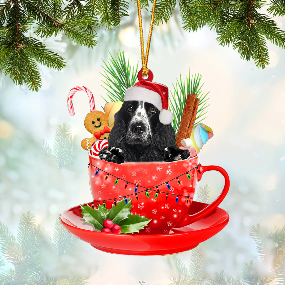 American Cocker Spaniel In Cup Merry Christmas Ornament Flat Acrylic Dog Ornament